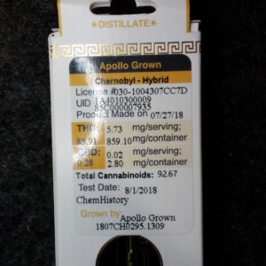 Apollo Grown Chernobyl Distillate 1g Cartridge