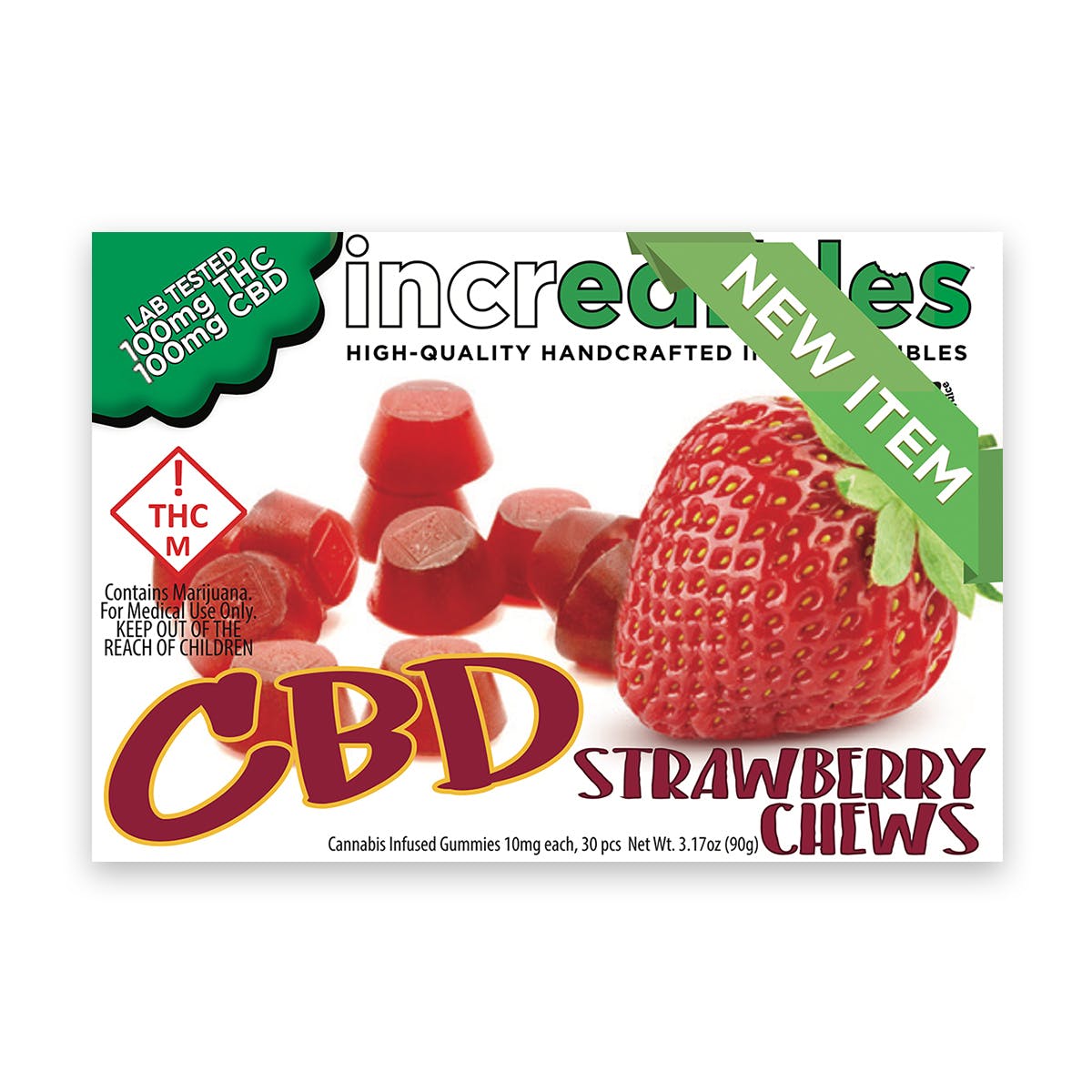 CBD Strawberry Chews, 100mg 1:1 THC/CBD REC