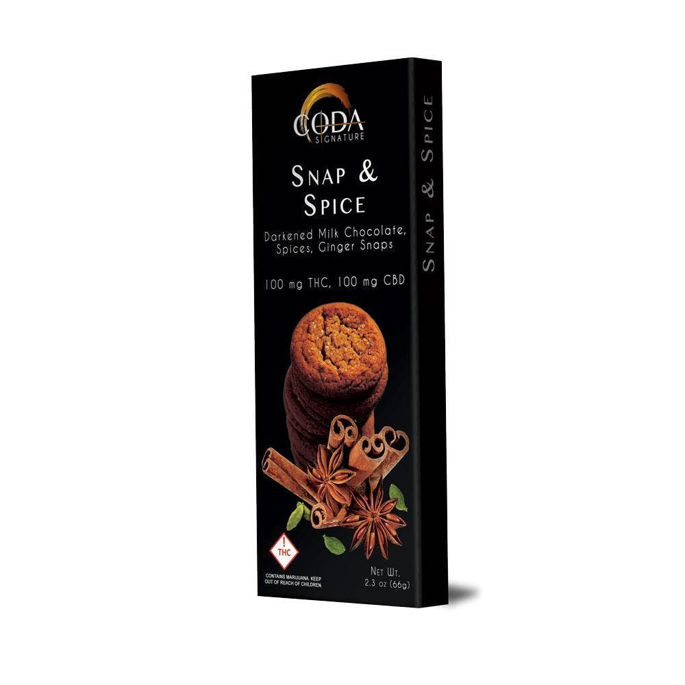 Coda Signature Chocolate Bars | 100mg CBD : 100mg THC | Snap & Spice
