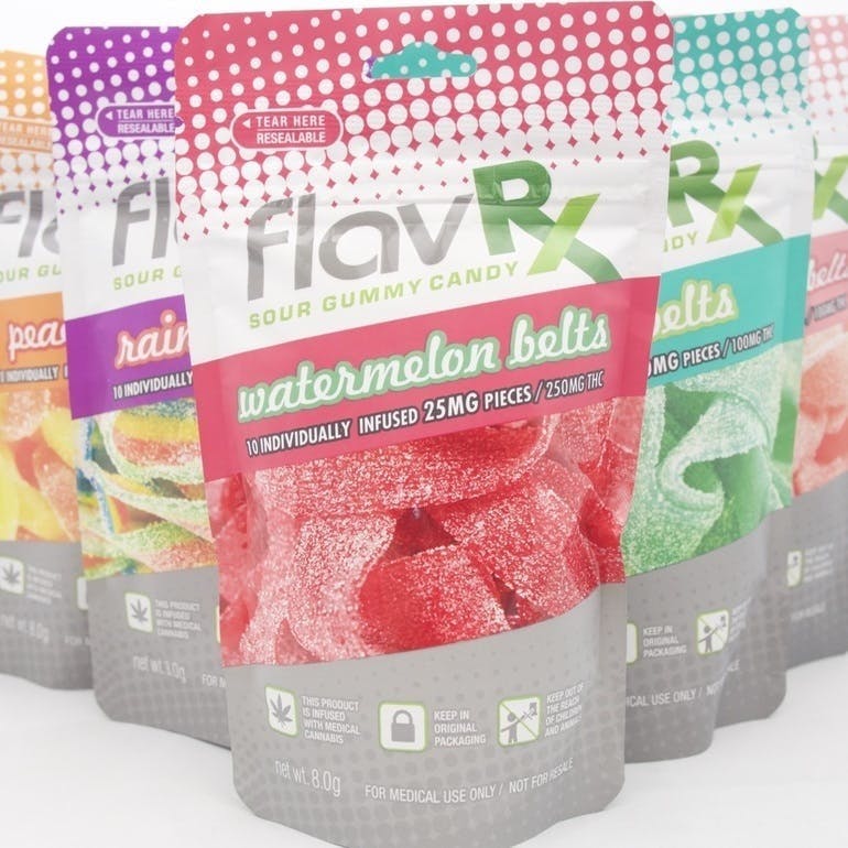 Flav Rx Sour Gummy Candy - Cotton Candy Belts 250mg THC