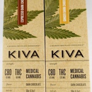 KIVA 1:1 CBD/THC Chocolate Bar